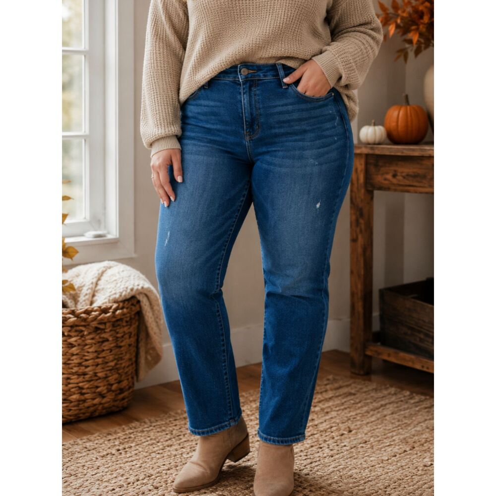 LOFT Relaxed Skinny Jeans Women's Blue Stretch Denim Distressed 14 / 32